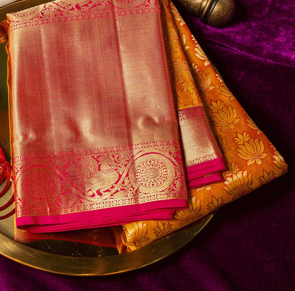 Kanchipuram Silk Brocade Yellow Saree