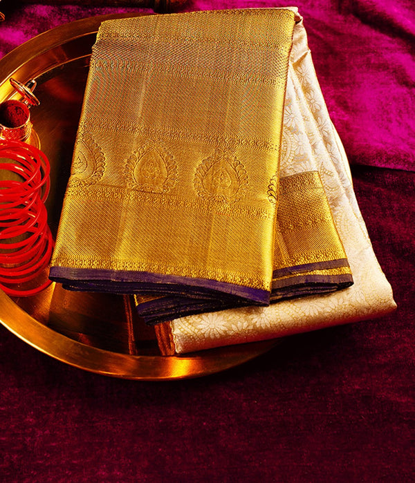 Kanchipuram Silk Brocade Ivory Saree