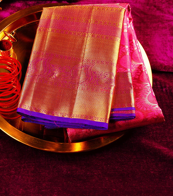Kanchipuram Silk Brocade Pink Saree