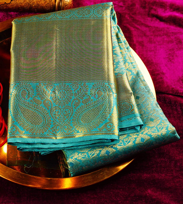 Kanchipuram Silk Brocade Aqua Blue Saree