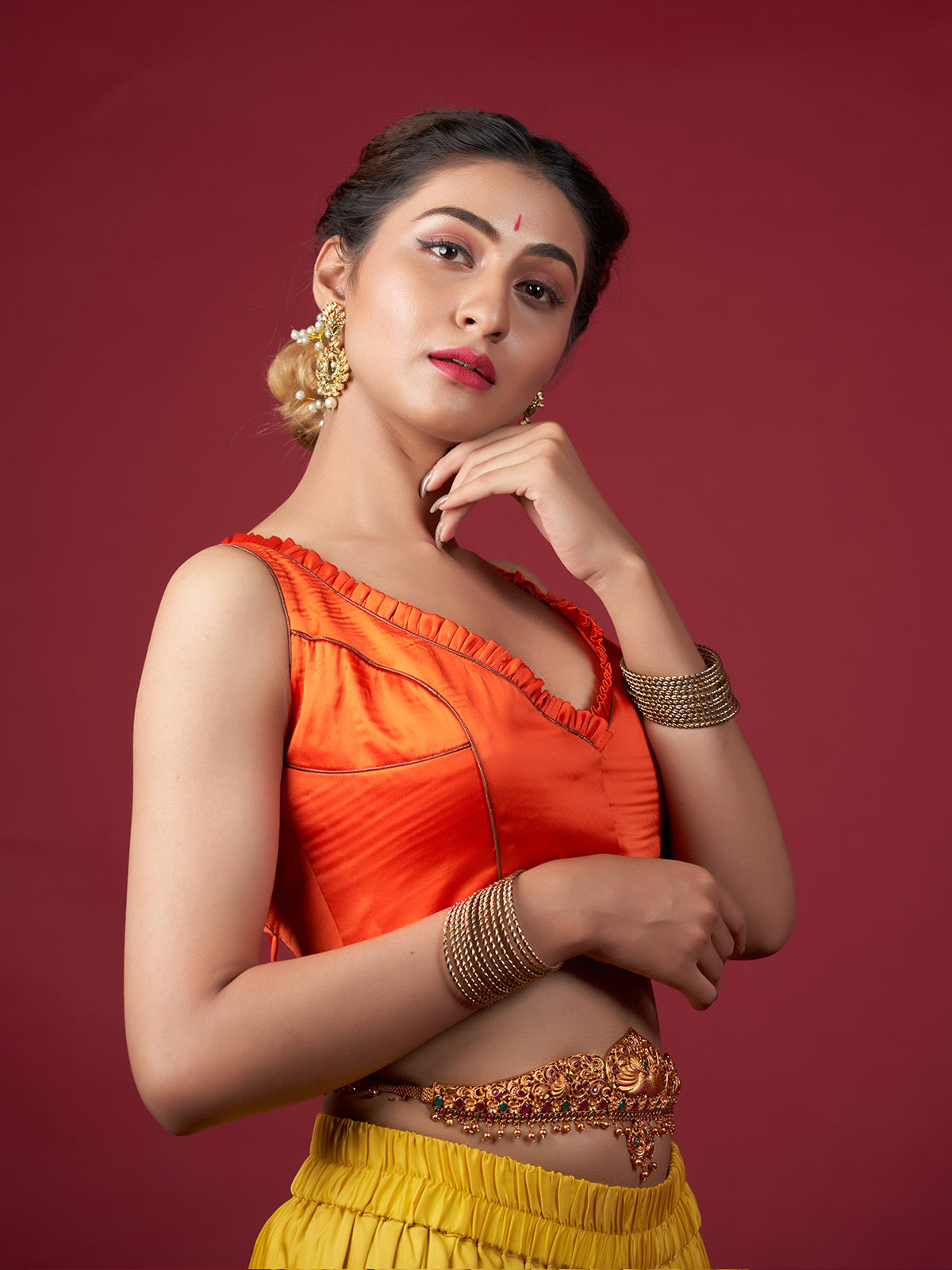 Orange Sleeveless Blouse