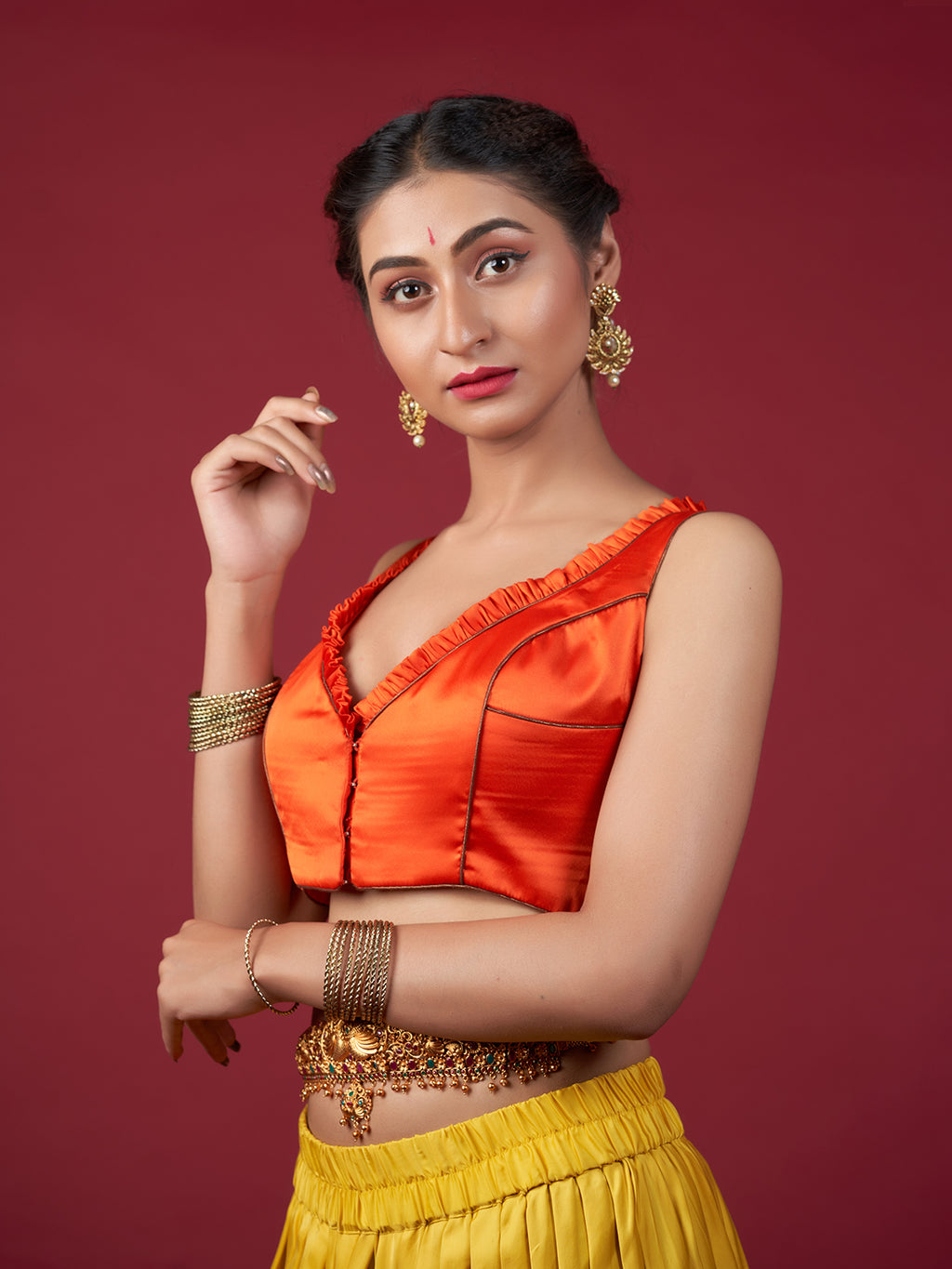 Orange Sleeveless Blouse