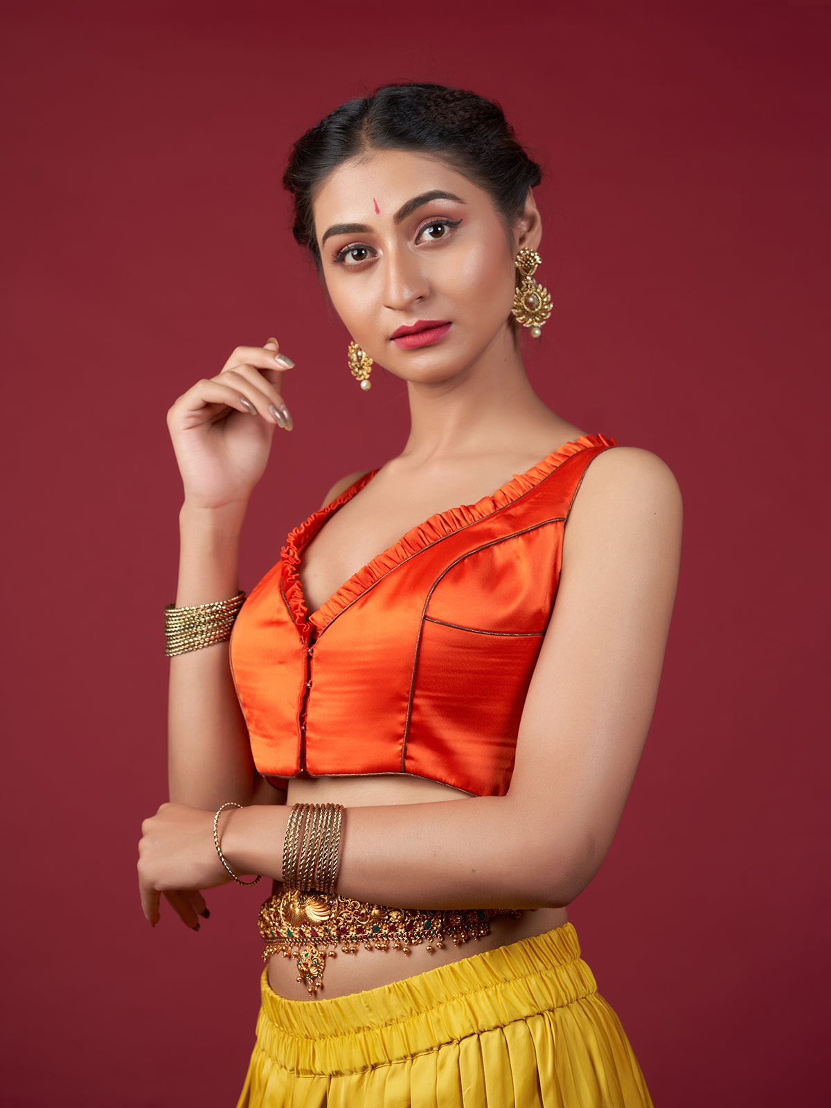 Orange Sleeveless Blouse