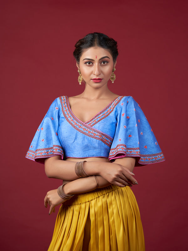 Blue Flared Sleeve Blouse