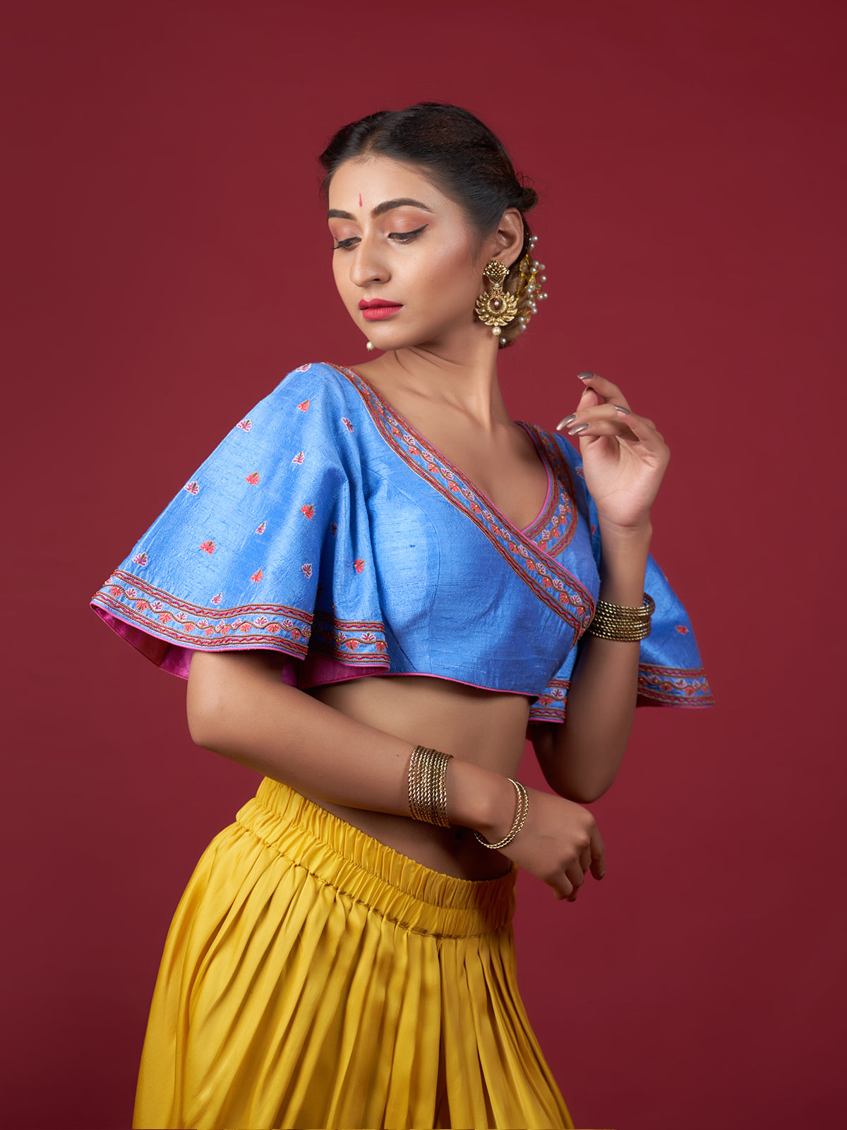 Blue Flared Sleeve Blouse