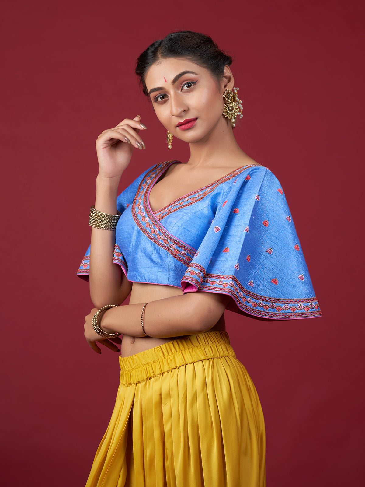 Blue Flared Sleeve Blouse