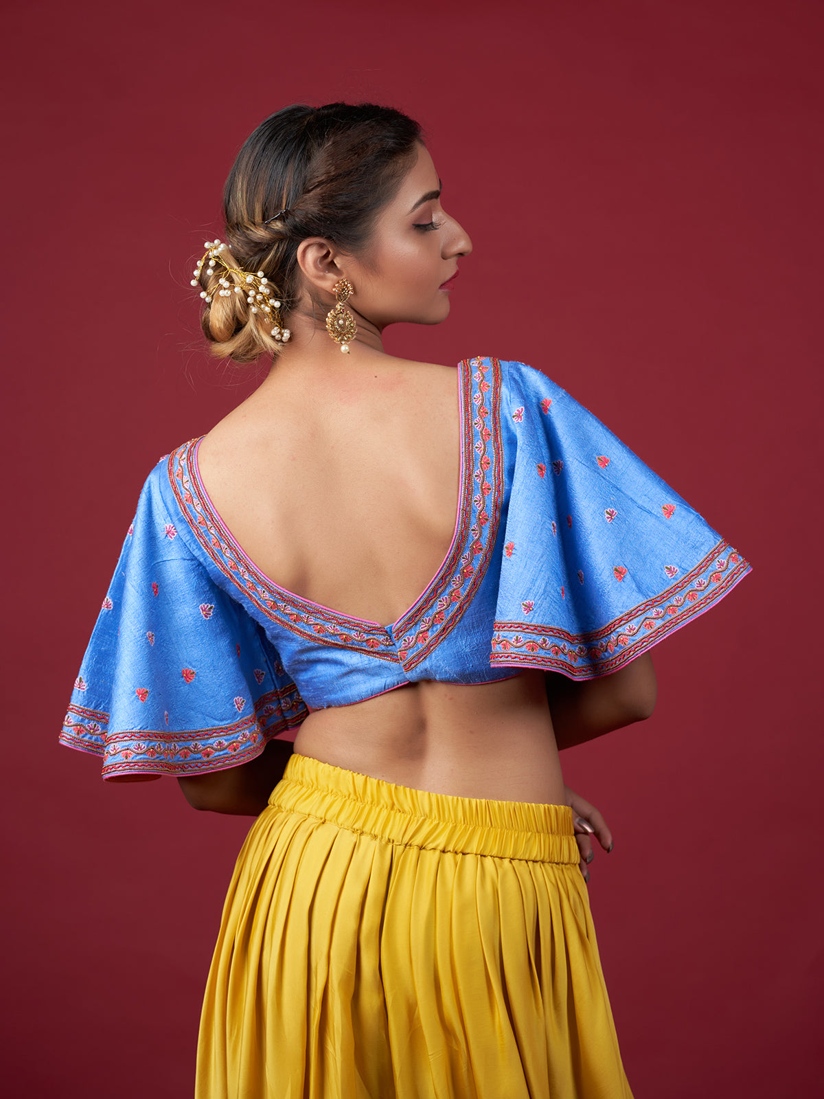 Blue Flared Sleeve Blouse