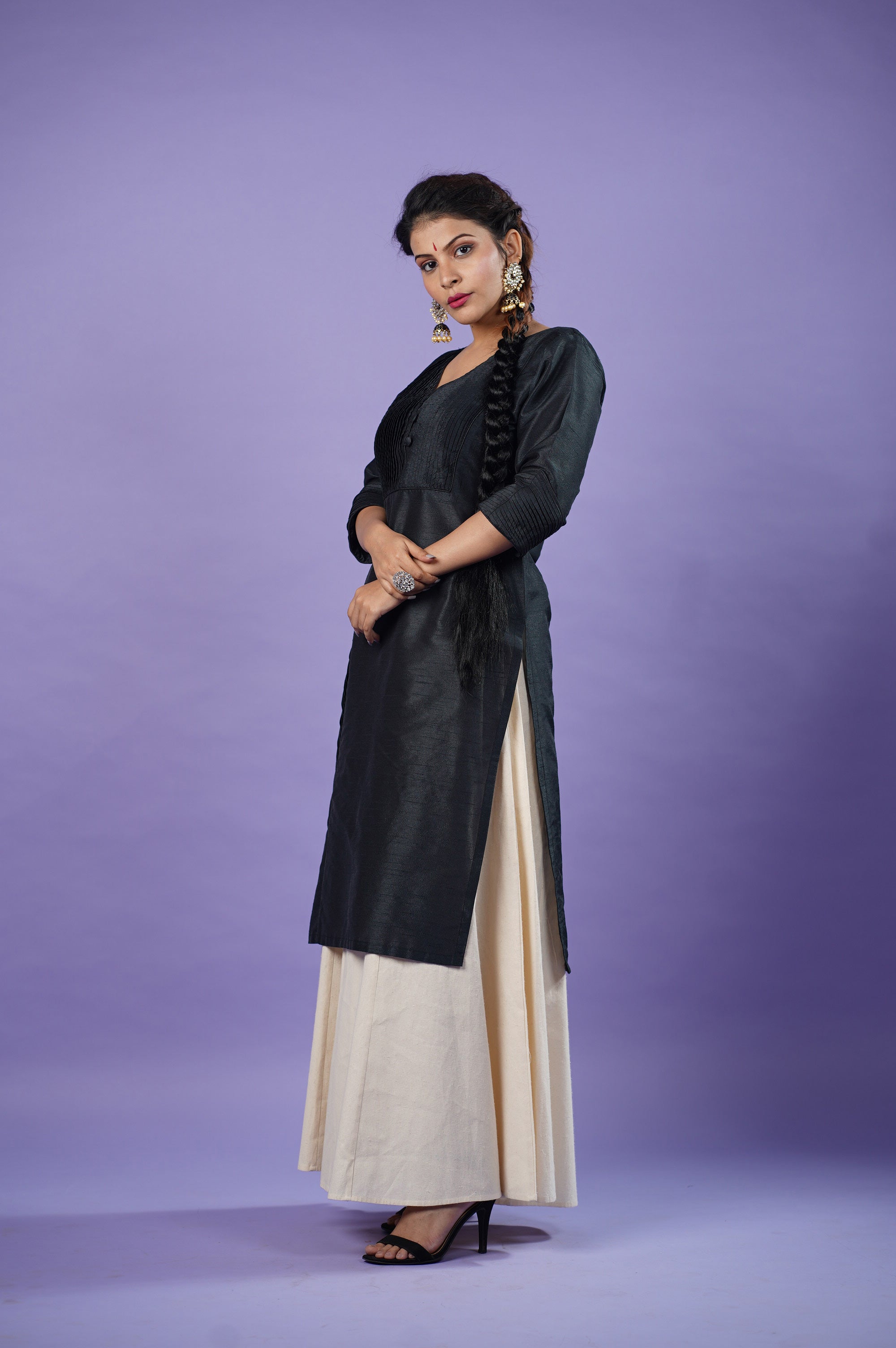 Black raw silk kurta