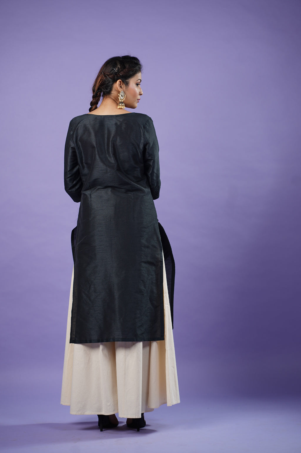 Black raw silk kurta