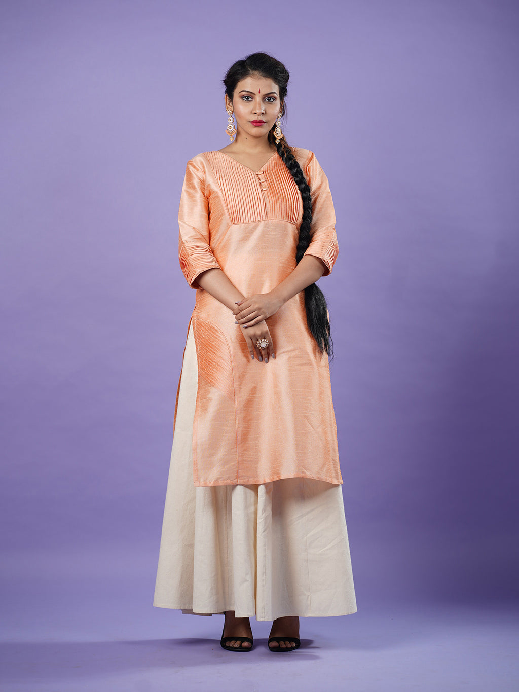 Peach raw silk kurta
