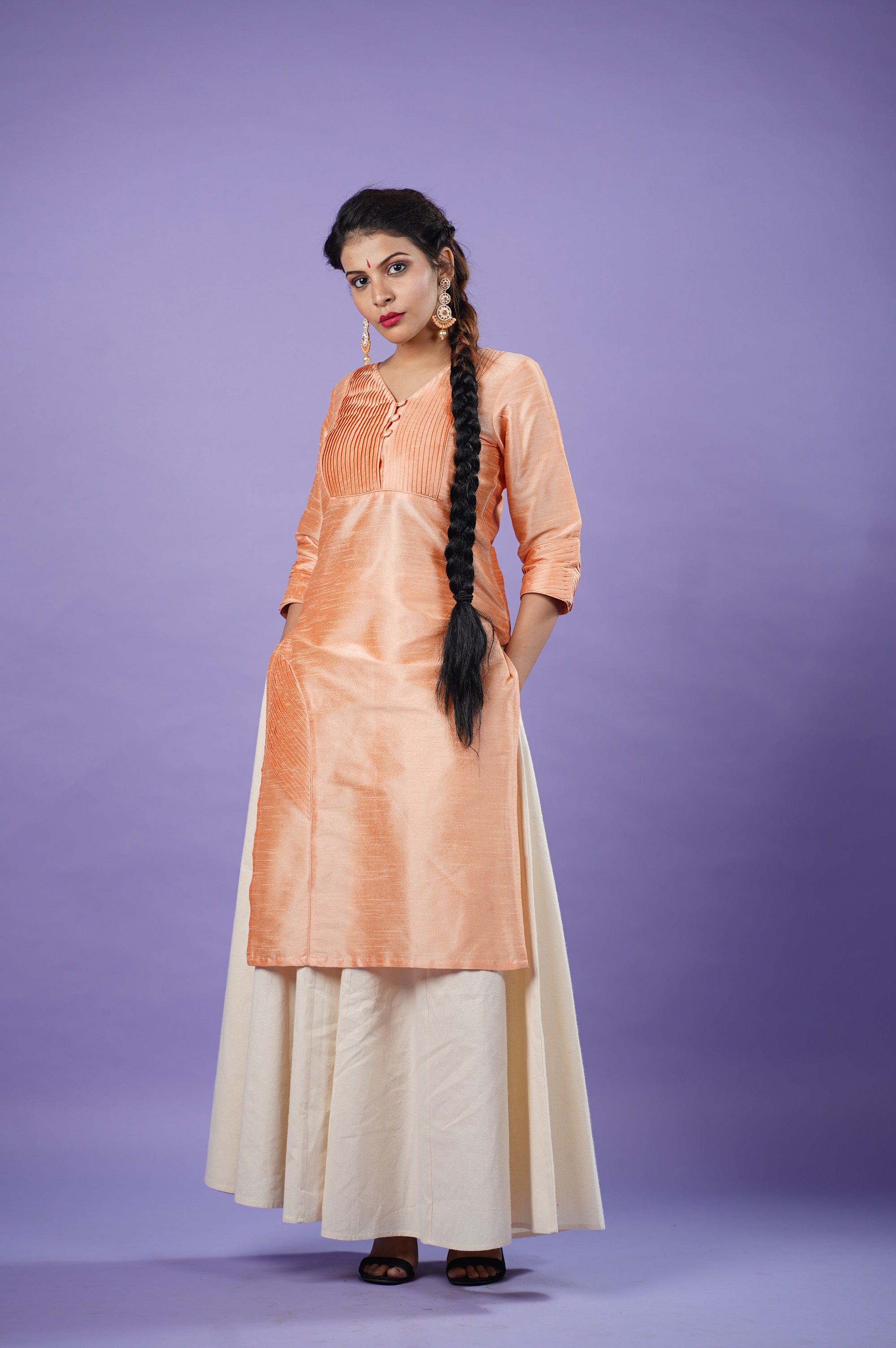 Peach raw silk kurta