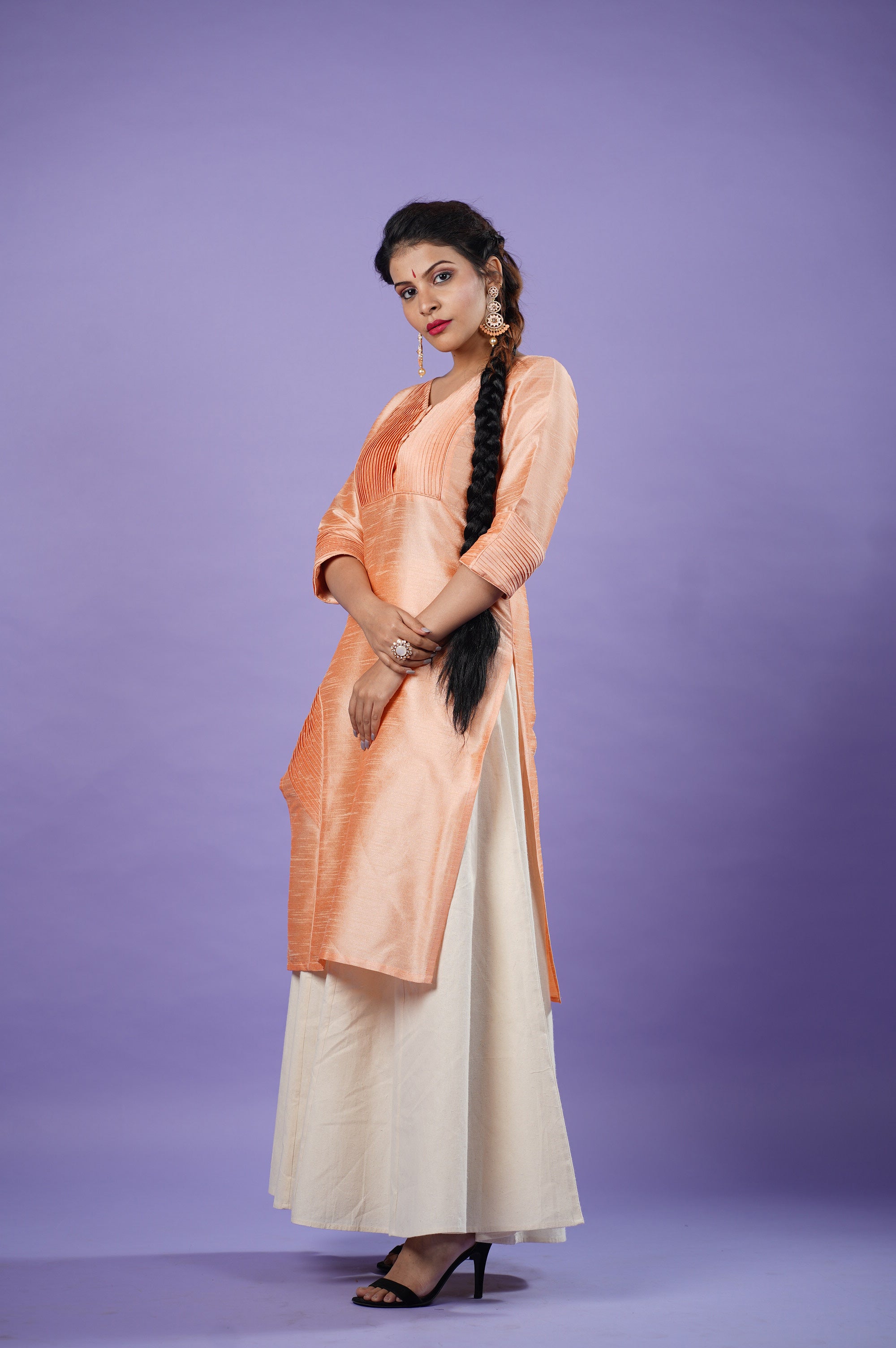Peach raw silk kurta