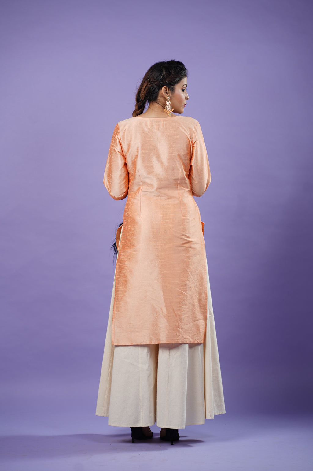 Peach raw silk kurta