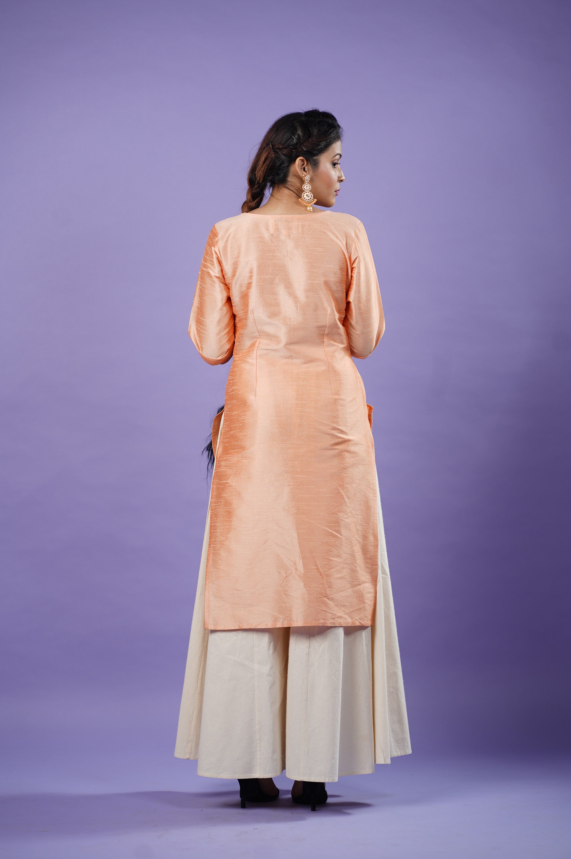 Peach raw silk kurta