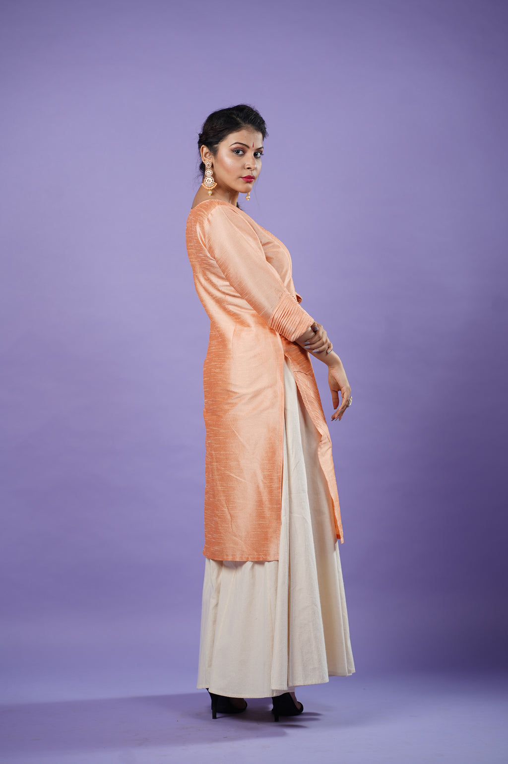 Peach raw silk kurta