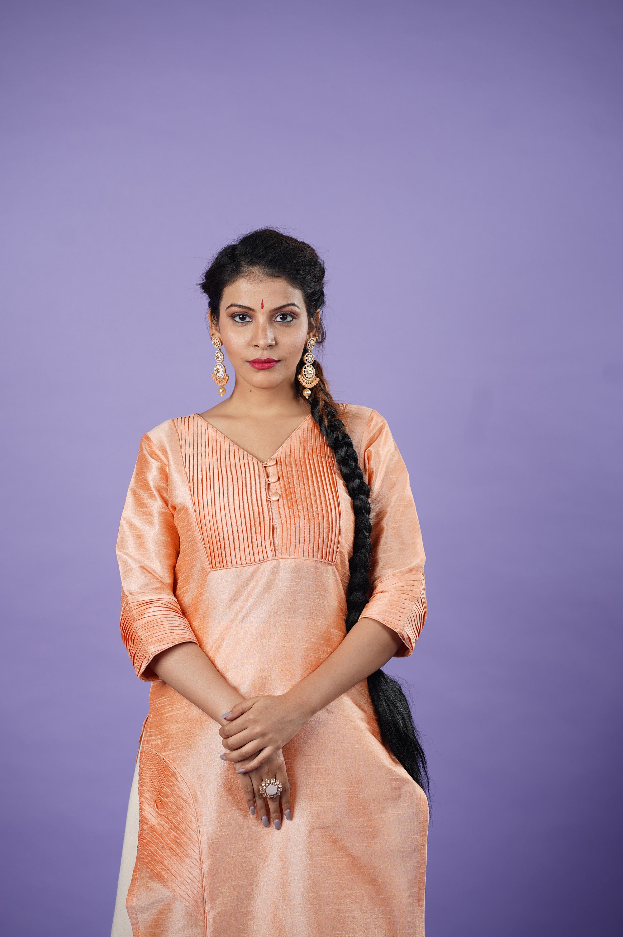 Peach raw silk kurta