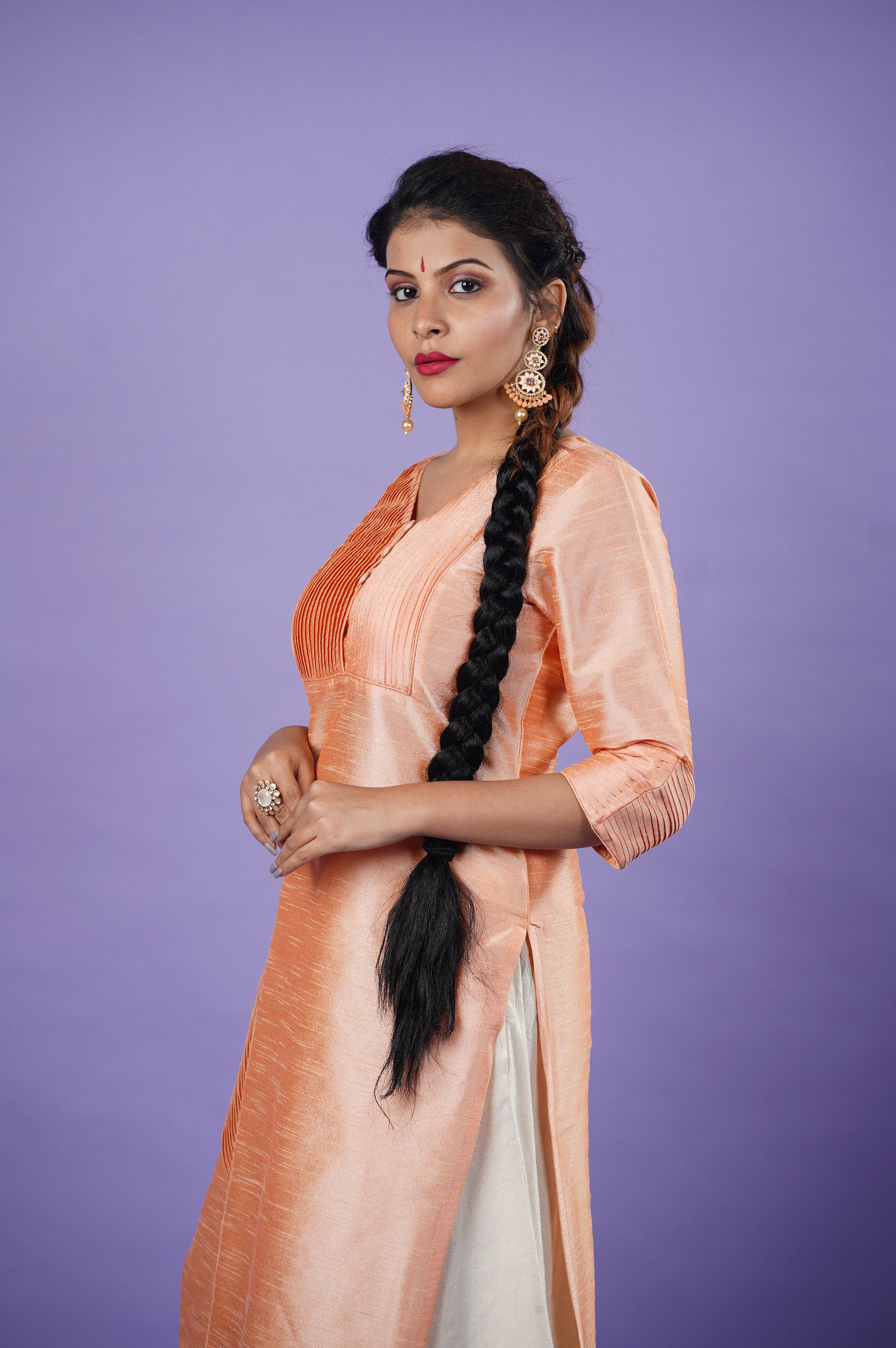 Peach raw silk kurta