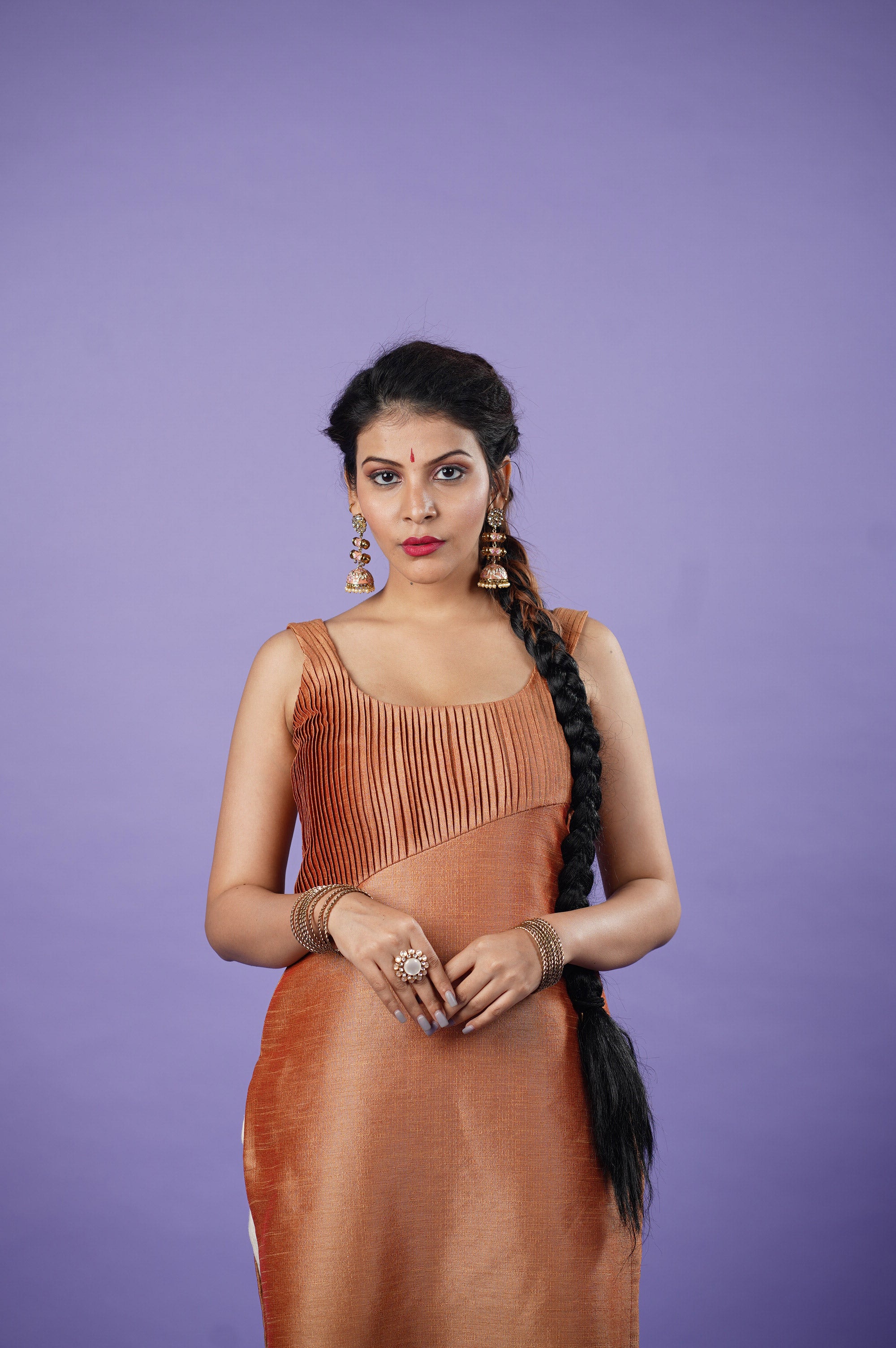 Rust orange Sleeveless raw silk kurta