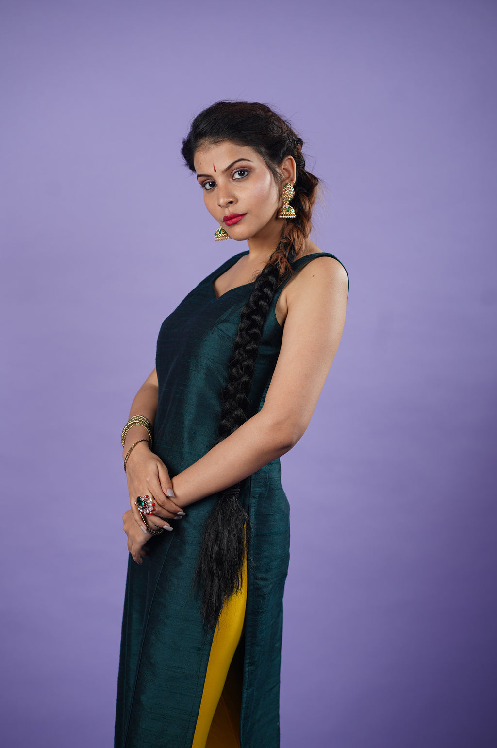 green sleeveless kurta