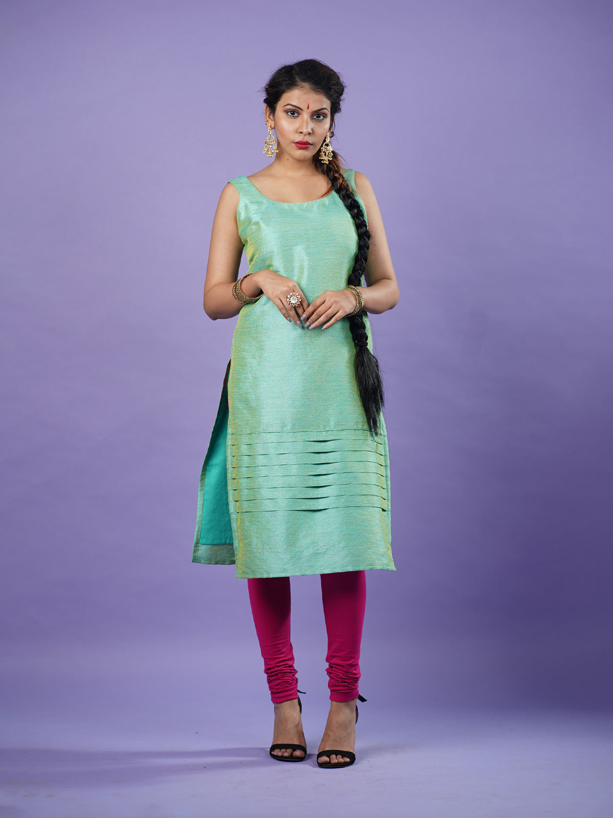 mint green sleeveless kurta