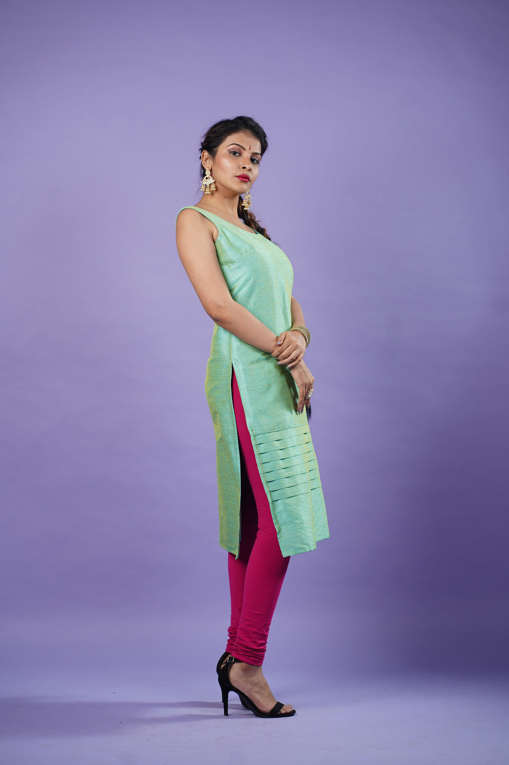 mint green sleeveless kurta
