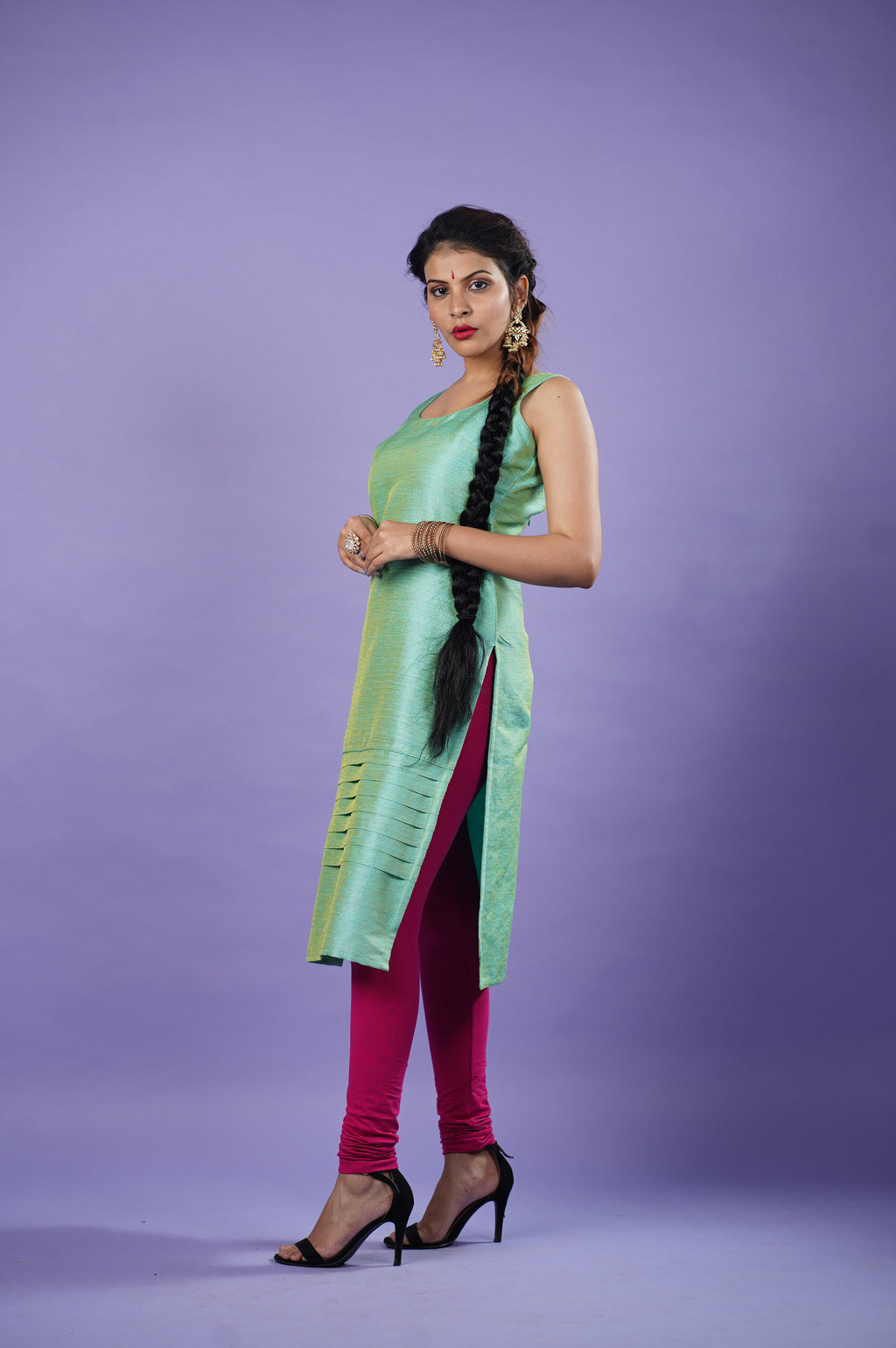 mint green sleeveless kurta