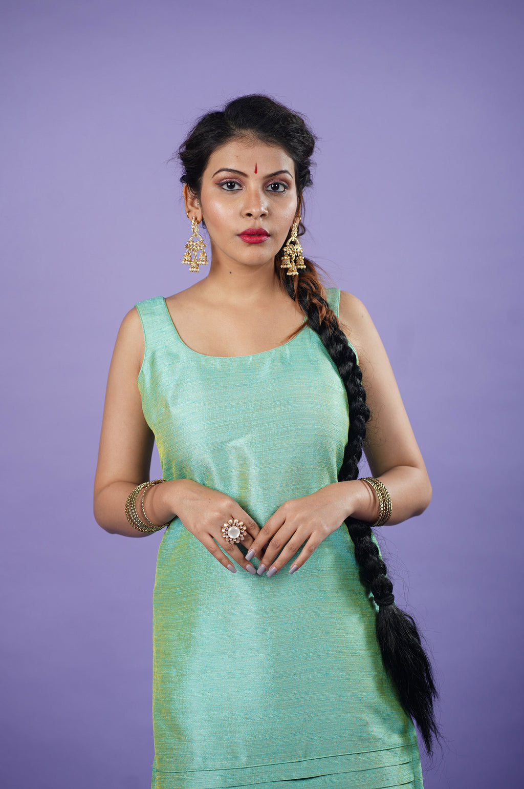 mint green sleeveless kurta