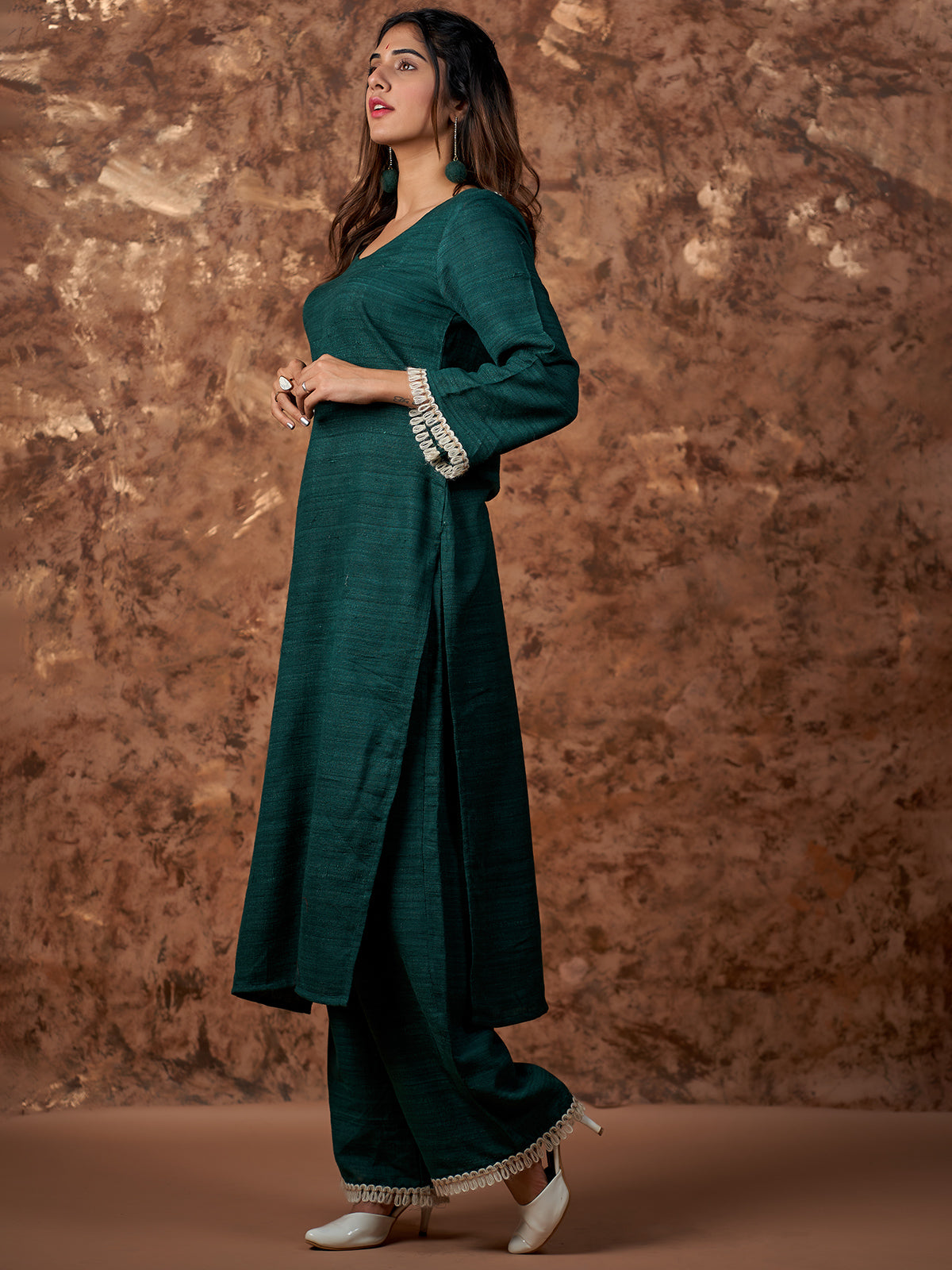 Ethnic Kashmiri Set in Bottle Green