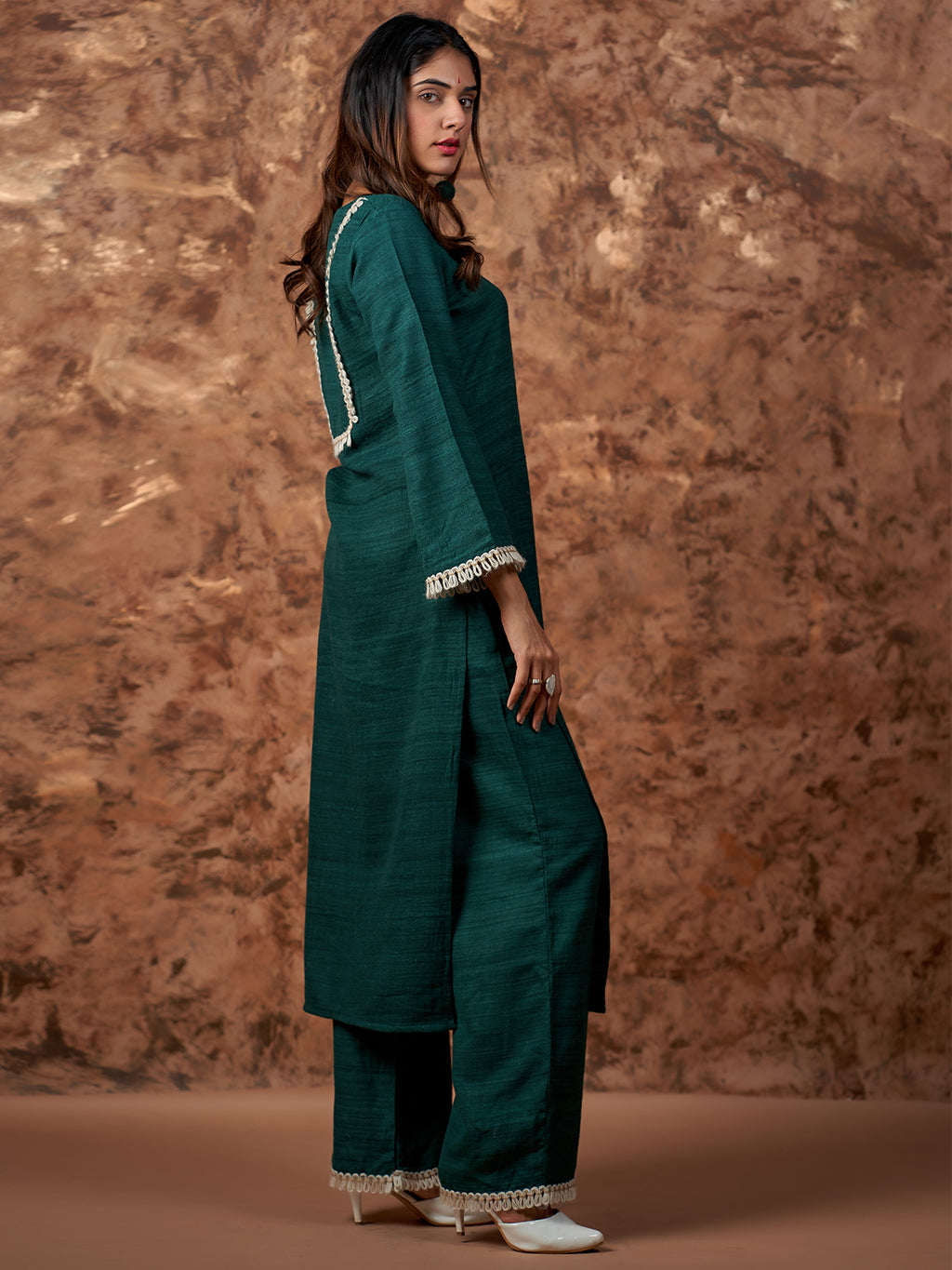 Ethnic Kashmiri Set in Bottle Green