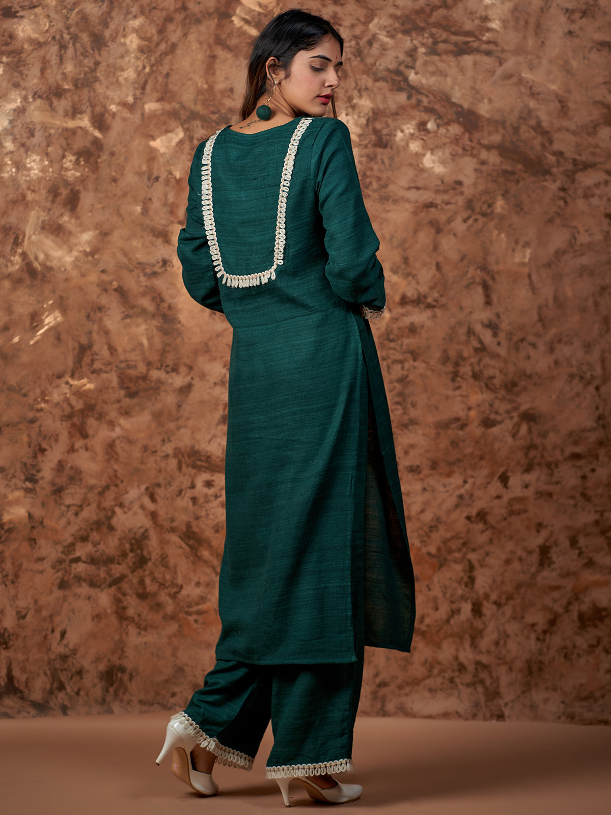 Ethnic Kashmiri Set in Bottle Green