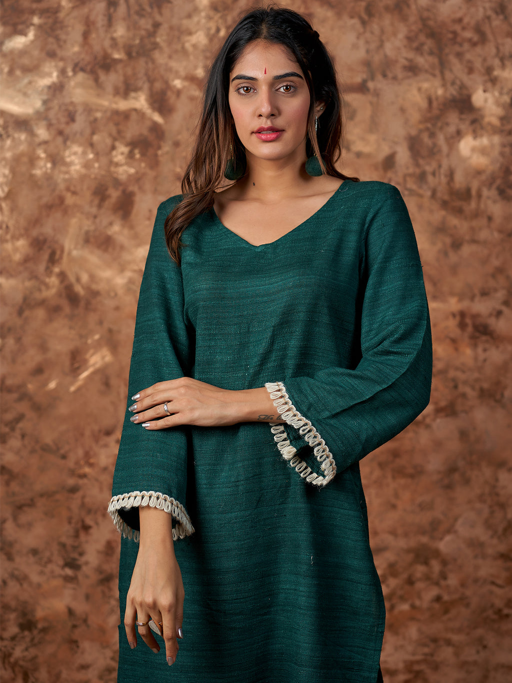 Ethnic Kashmiri Set in Bottle Green
