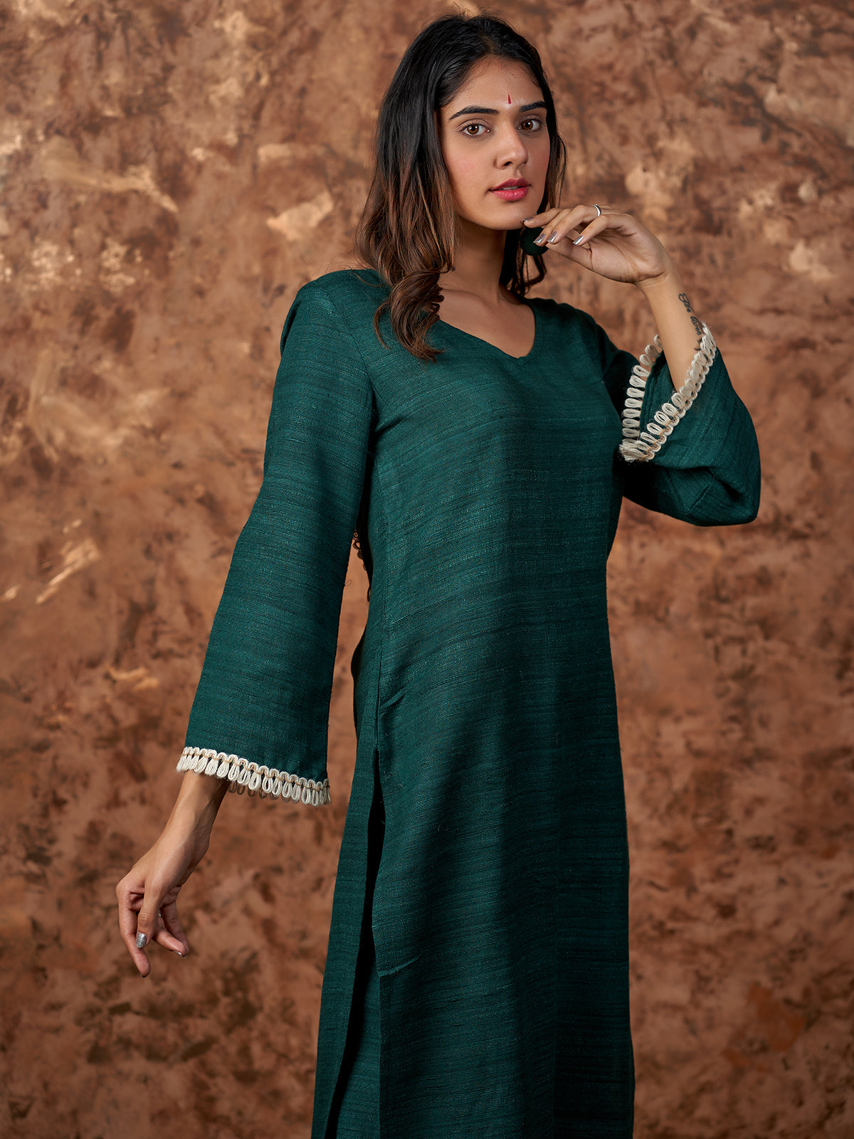 Ethnic Kashmiri Set in Bottle Green