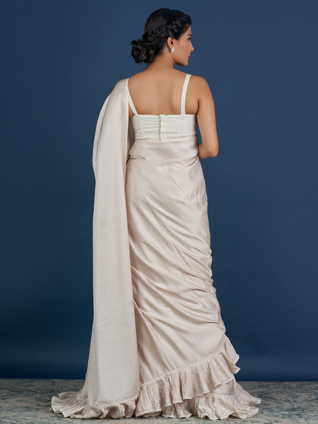 Romantic Pastel Cream Ruffle Saree