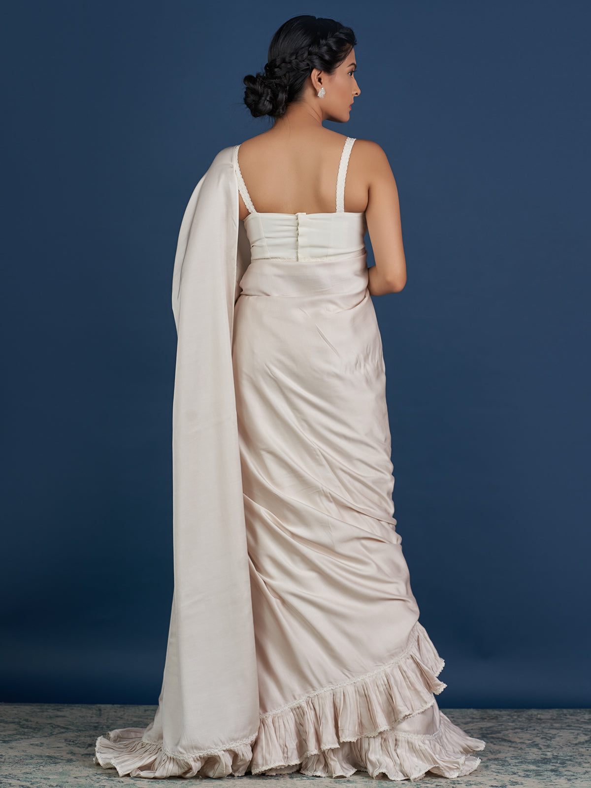 Romantic Pastel Cream Ruffle Saree