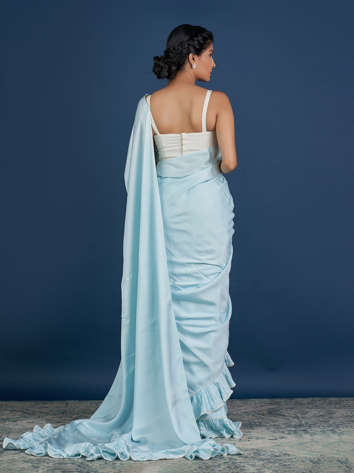 Romantic Pastel Aqua Ruffle Saree