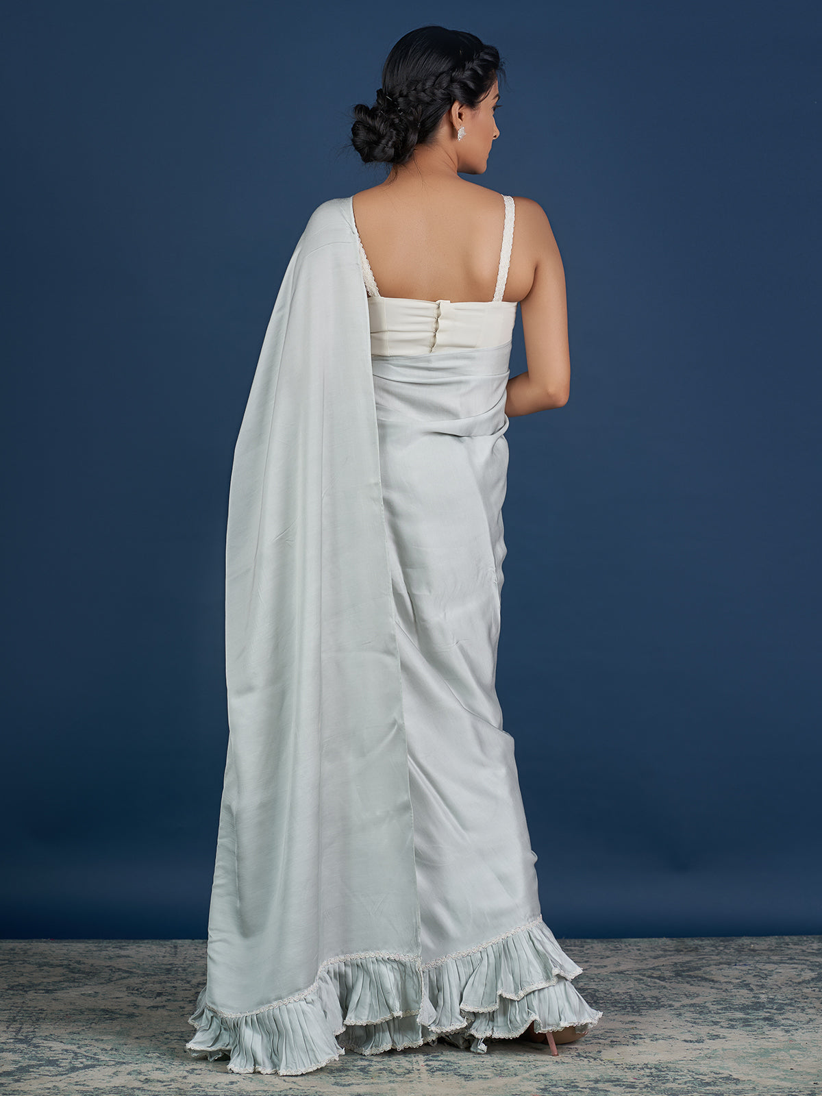 Romantic Pastel Grey Ruffle Saree