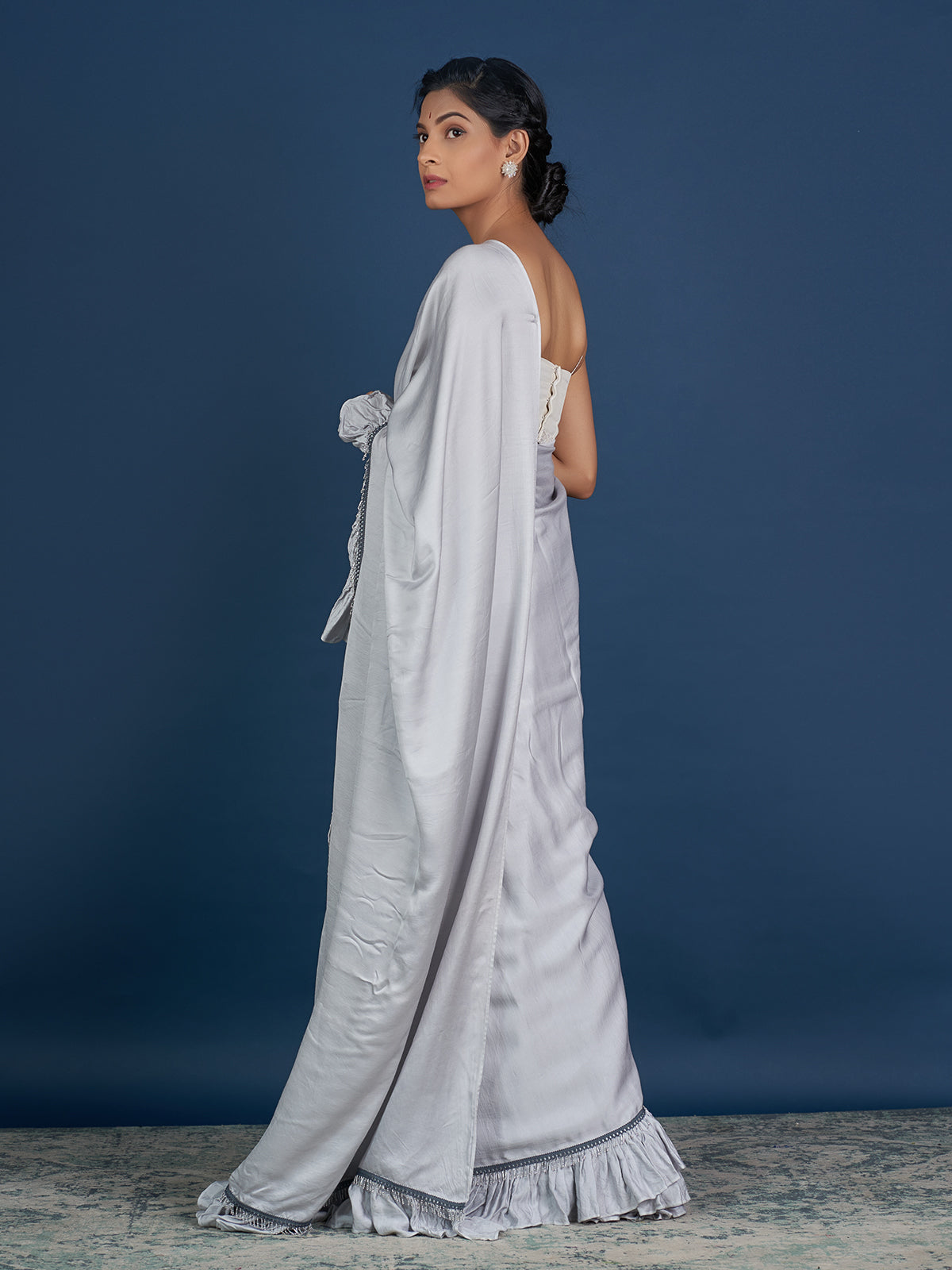 Romantic Silver Ruffle Saree
