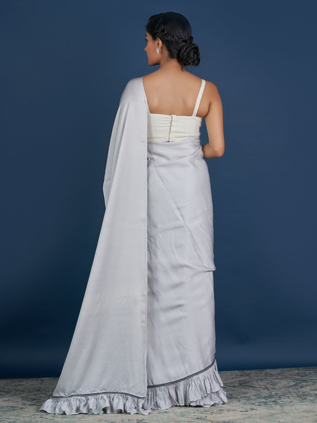 Romantic Silver Ruffle Saree