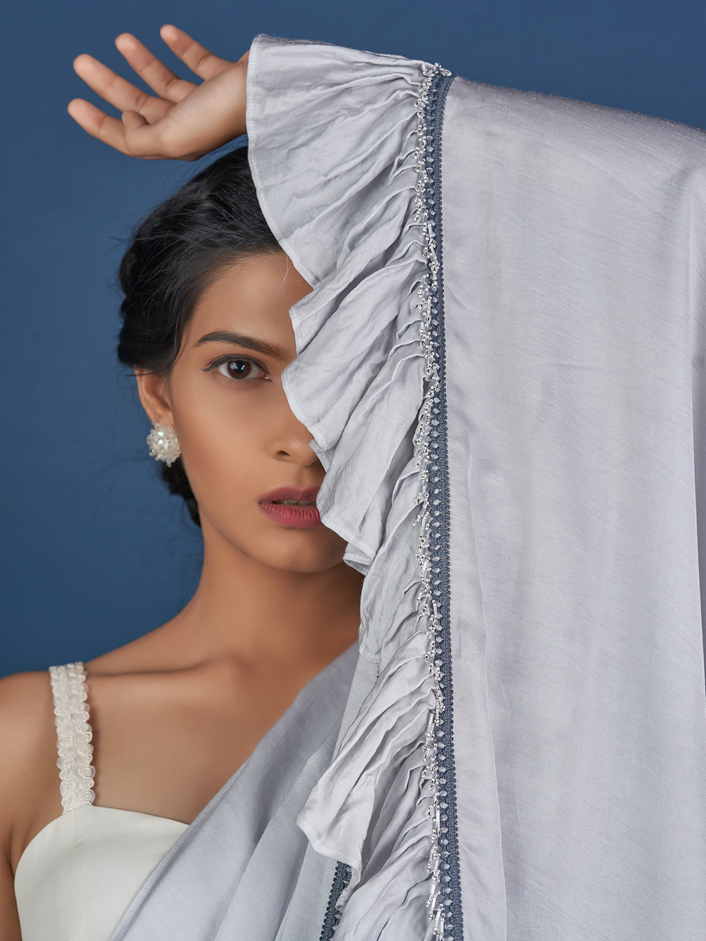 Romantic Silver Ruffle Saree
