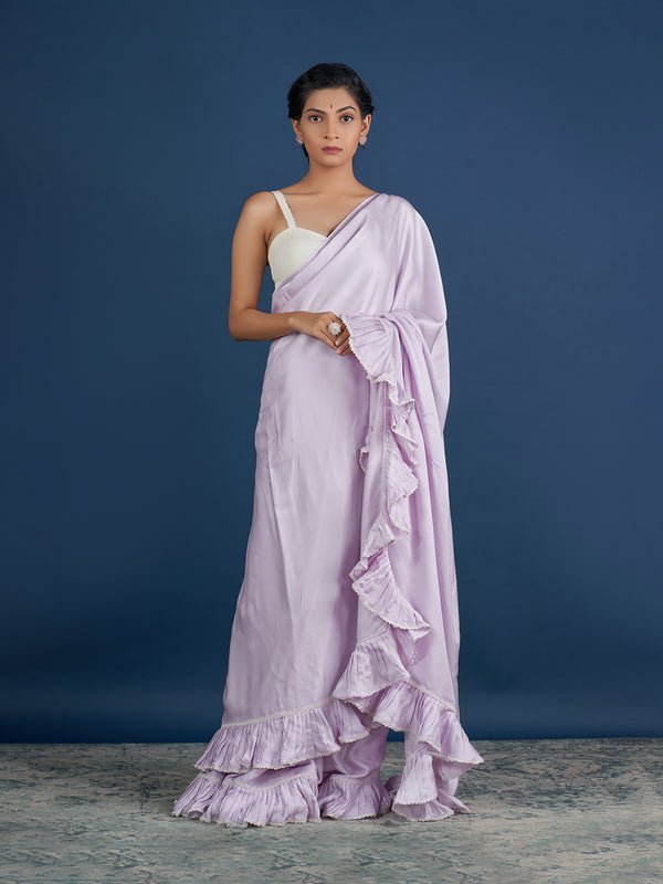 Romantic Pastel Lavender Ruffle Saree