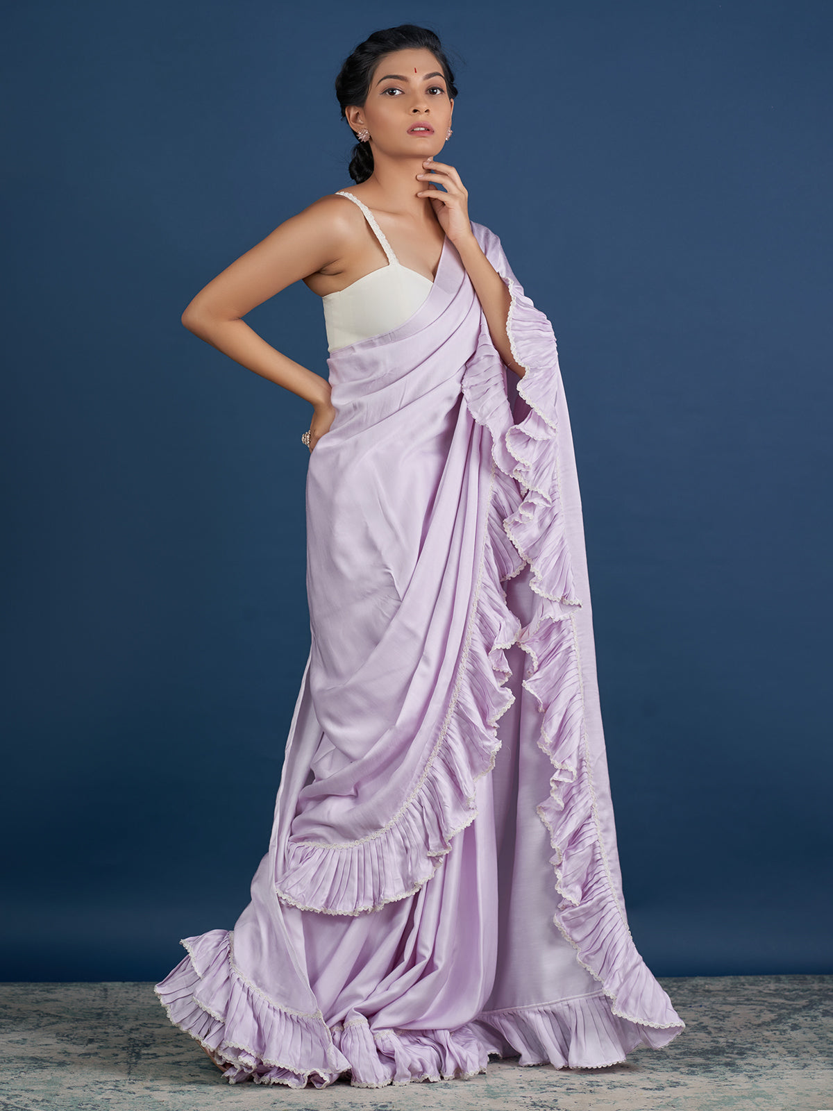 Romantic Pastel Lavender Ruffle Saree