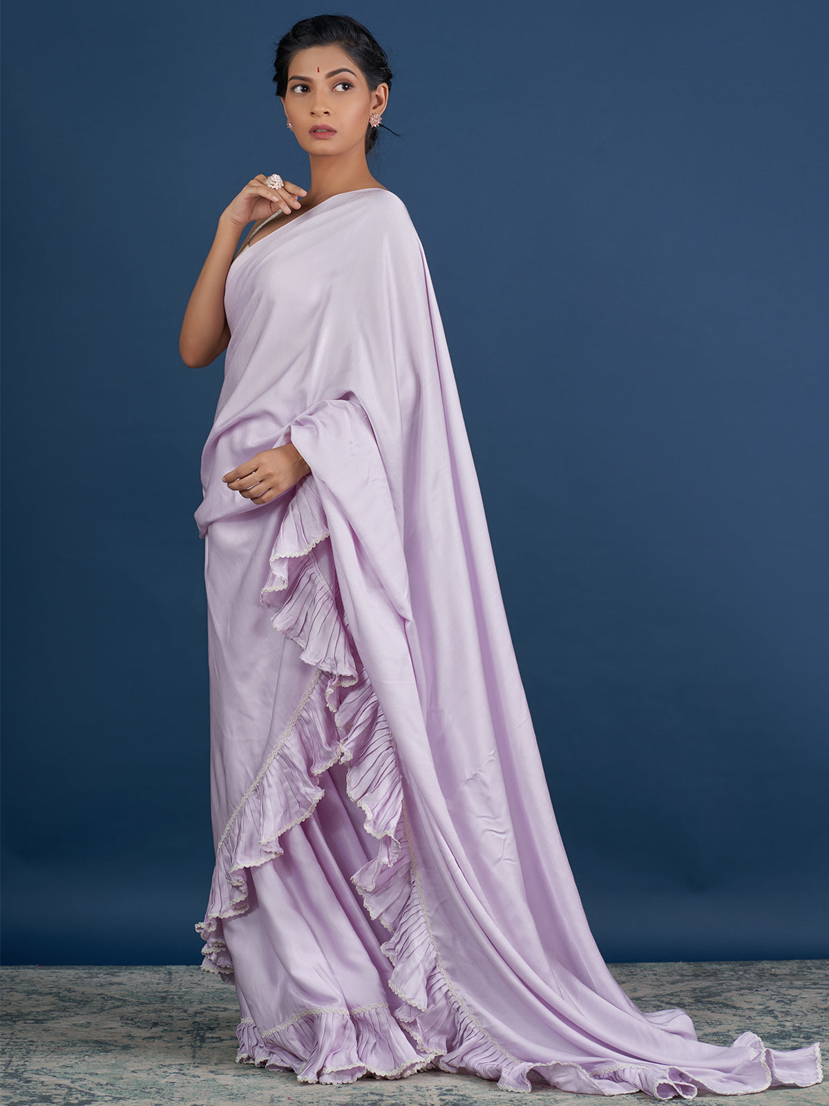 Romantic Pastel Lavender Ruffle Saree