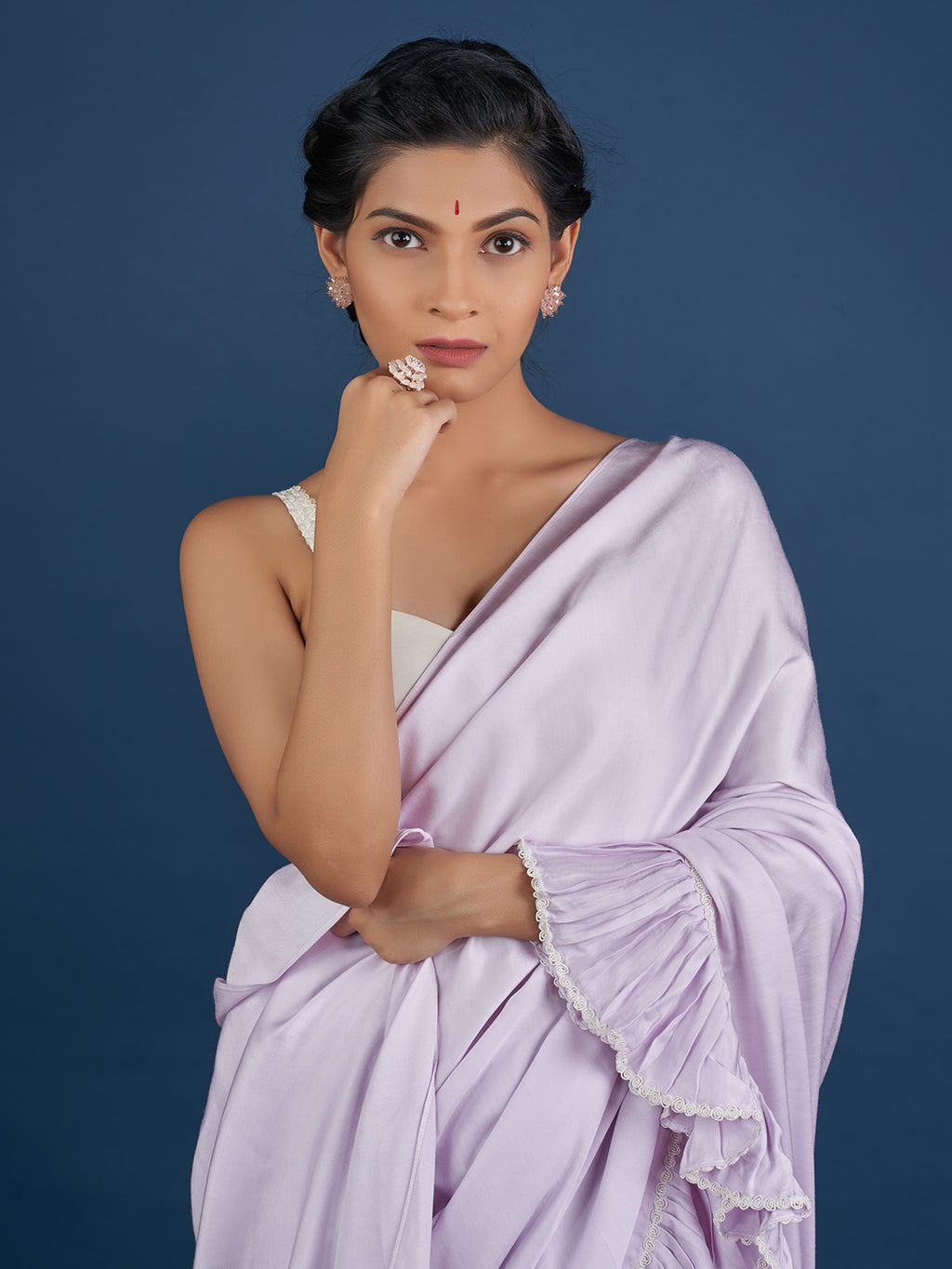 Romantic Pastel Lavender Ruffle Saree