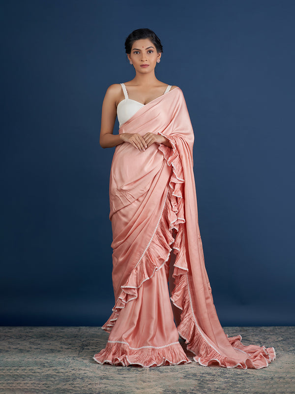 Romantic Pastel Orange Ruffle Saree