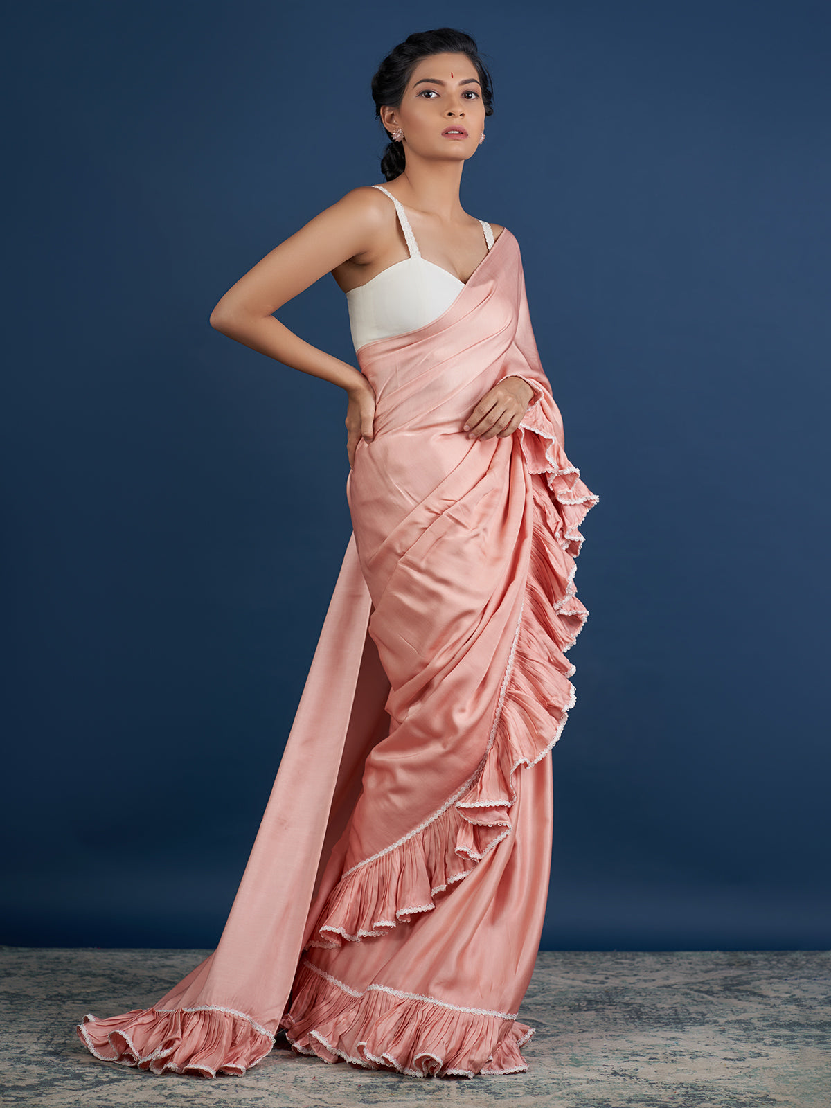 Romantic Pastel Orange Ruffle Saree