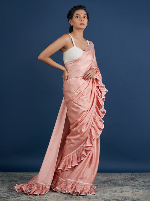 Romantic Pastel Orange Ruffle Saree