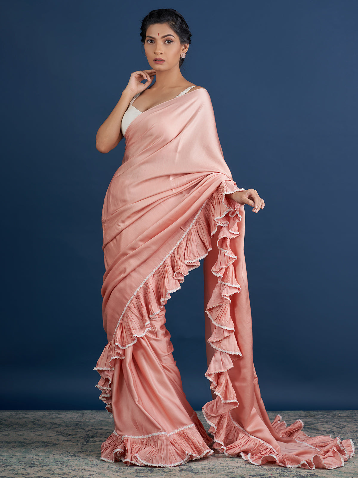 Romantic Pastel Orange Ruffle Saree