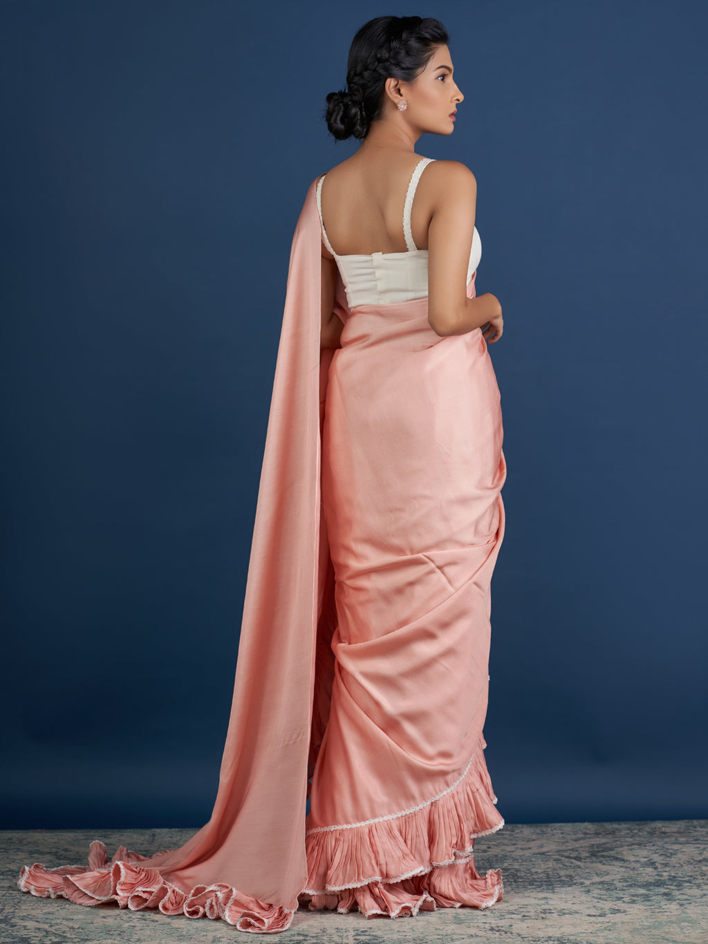 Romantic Pastel Orange Ruffle Saree