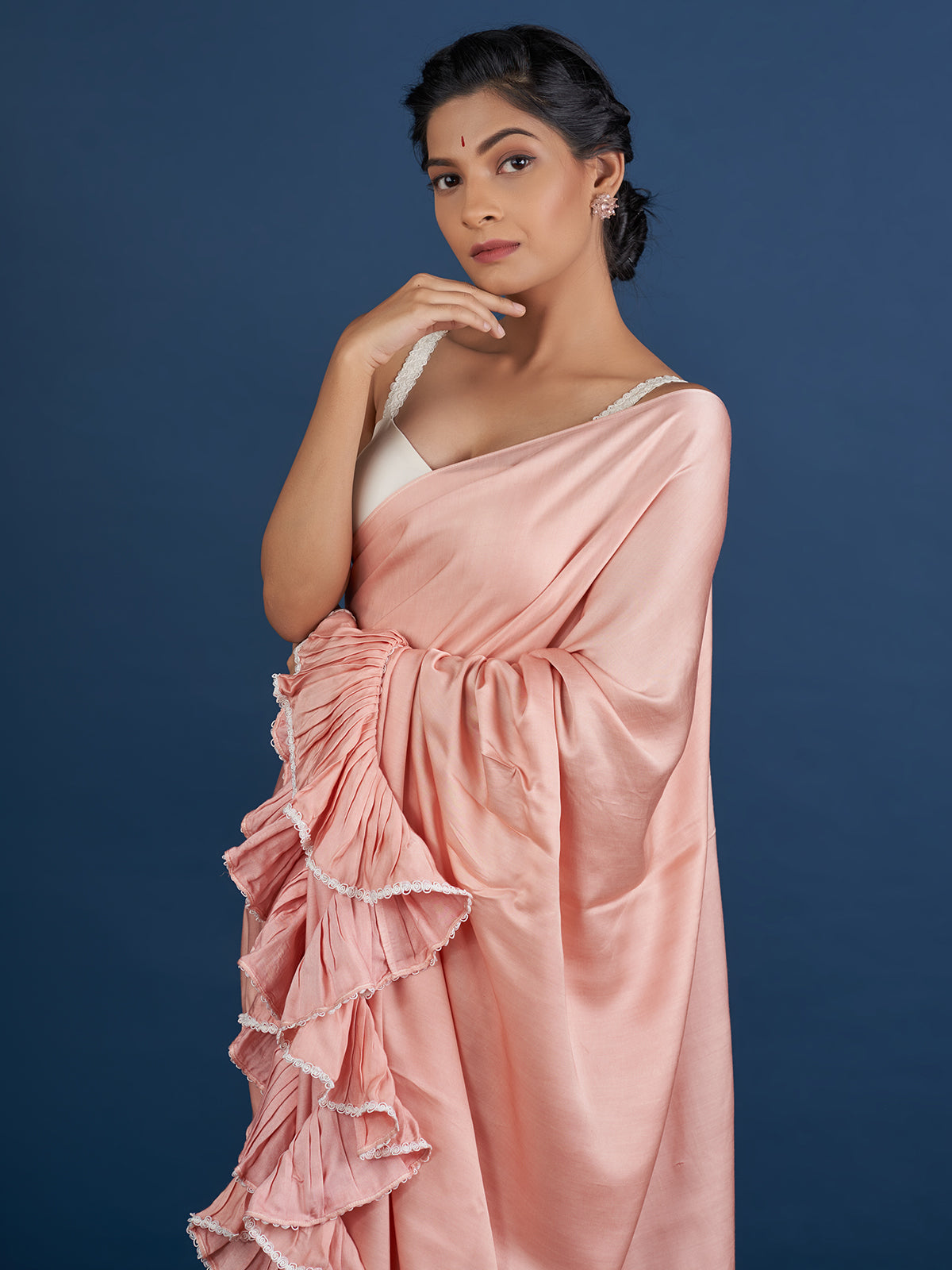 Romantic Pastel Orange Ruffle Saree