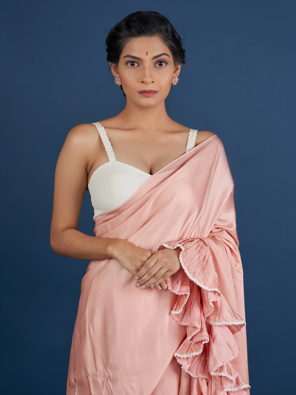 Romantic Pastel Orange Ruffle Saree